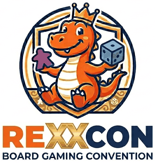RexCon XX logo: the same crowned dinosaur, with XX in gold marking the twentieth convention